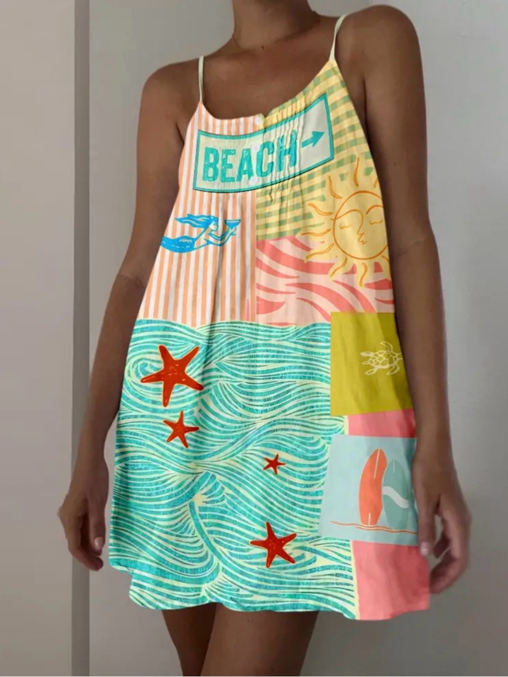 NWOT Beach Patchwork Slip Dress in Aqua, Coral & Yellow SIZE 2x